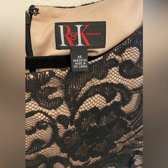 R&K Black Lace Dress with Nude underlay. Size 14. - Picture 3 of 8